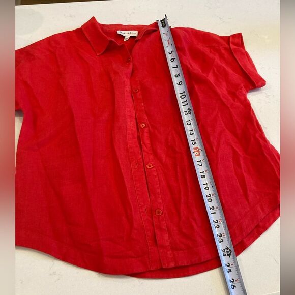 Michael Stars 100% Linen Charlie Button Down Short Sleeve Shirt Cherry Red Med - Picture 6 of 8